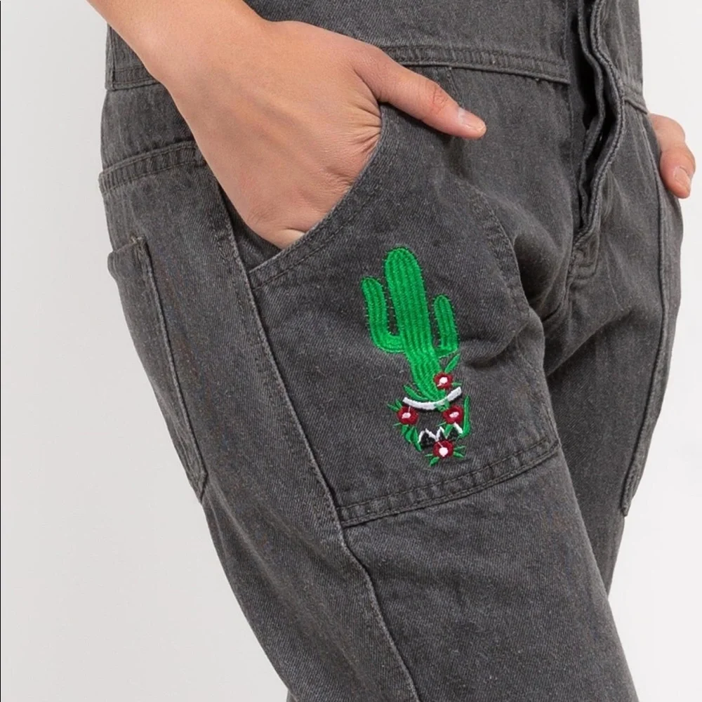 Gray cactus 🌵 overalls with front pocket panels; hidden buttons are intact. - Picture 4 of 16
